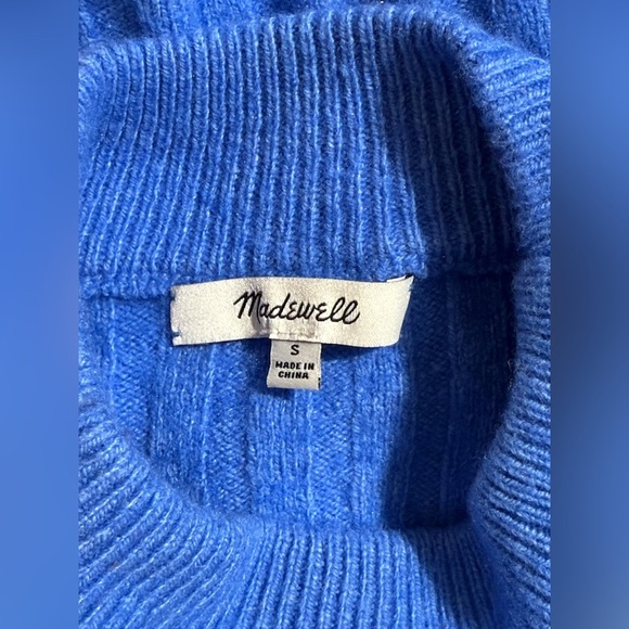 Madewell 55% Wool Blue Ribbed Knit Cropped Sweater - Picture 3 of 4